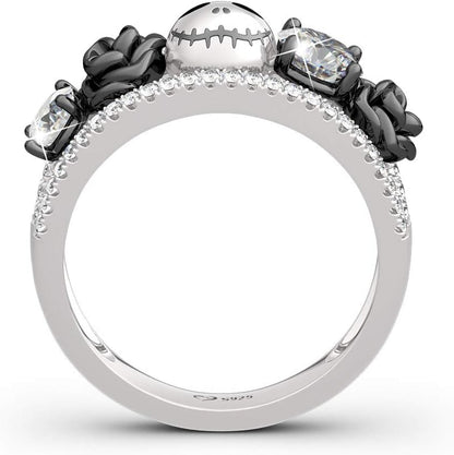 1.76 Ct Skull Wedding Band 925 Sterling Silver Diamond Eternity Rings Rose Flower Engagement Rings Anniversary Promise Romantic Jewelry Gift