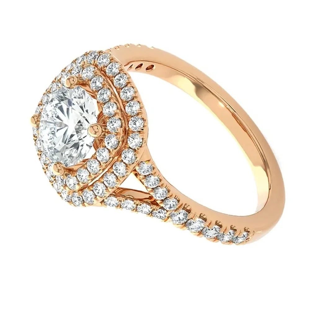 Pompeii Certified 2 1/5Ct Cushion Halo Diamond Engagement Ring 14K Gold Lab Grown