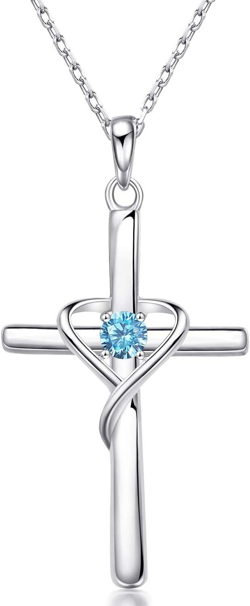 925 Sterling Silver Cross Necklace for Women Men 5A CZ Birthstone Necklaces 14K Gold Plated or Rose Gold Necklace for Easter or Mother'S Day