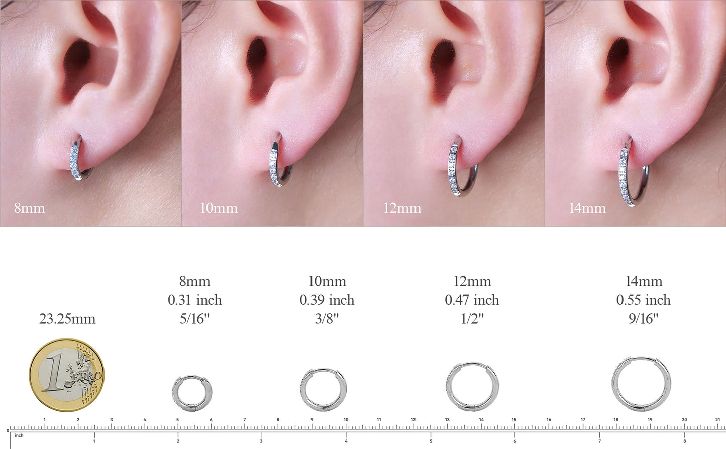 Huggie White CZ Earrings, 10Mm, Pair