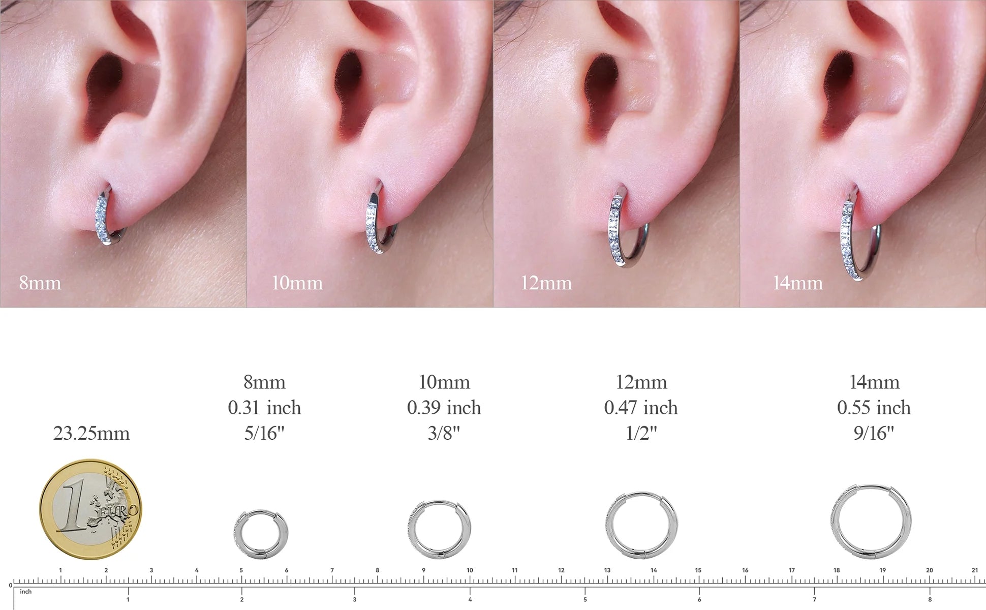 Huggie White CZ Earrings, 10Mm, Pair