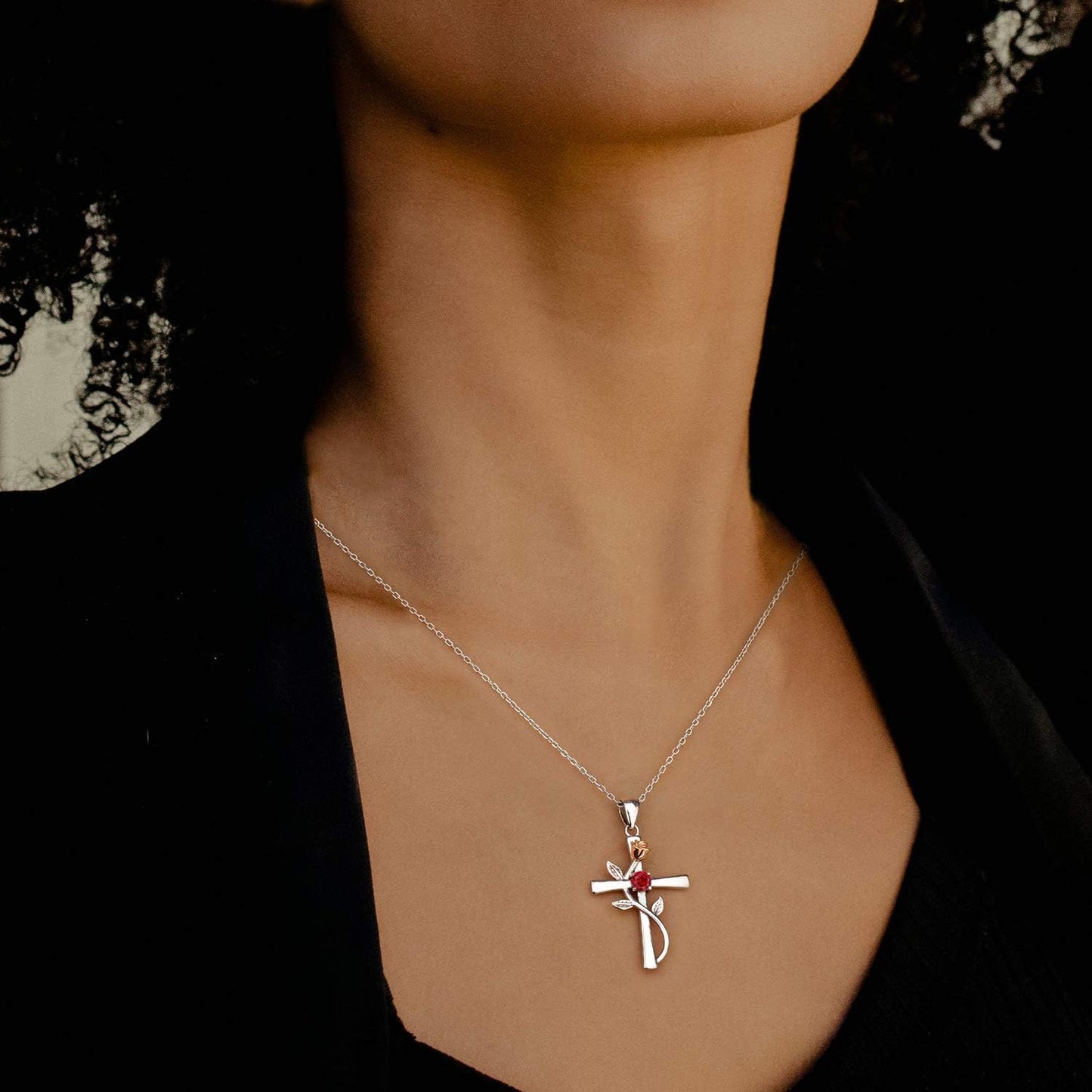 Cross Necklace for Women 925 Sterling Silver Birthstone Necklace for Womens Cross Pendant 5A Cubic Zirconia 12 Birth Months Birthday Gifts for Women Wife Her