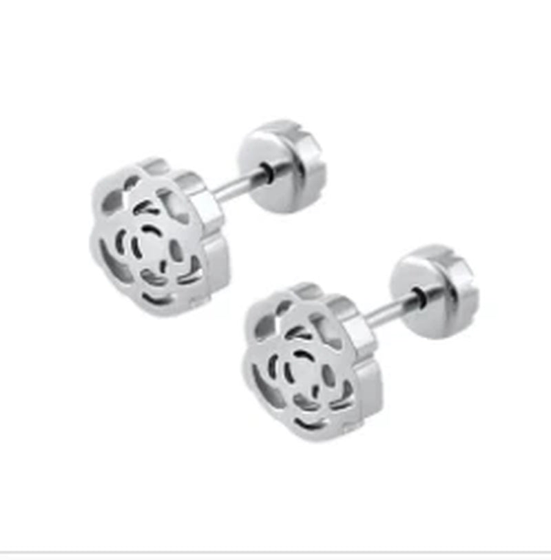 Flower Baby Earrings 316L Stainless Steel Small Stud Earrings Heart Kid Studs Ear Earrings Female Piercing Jewelry Women