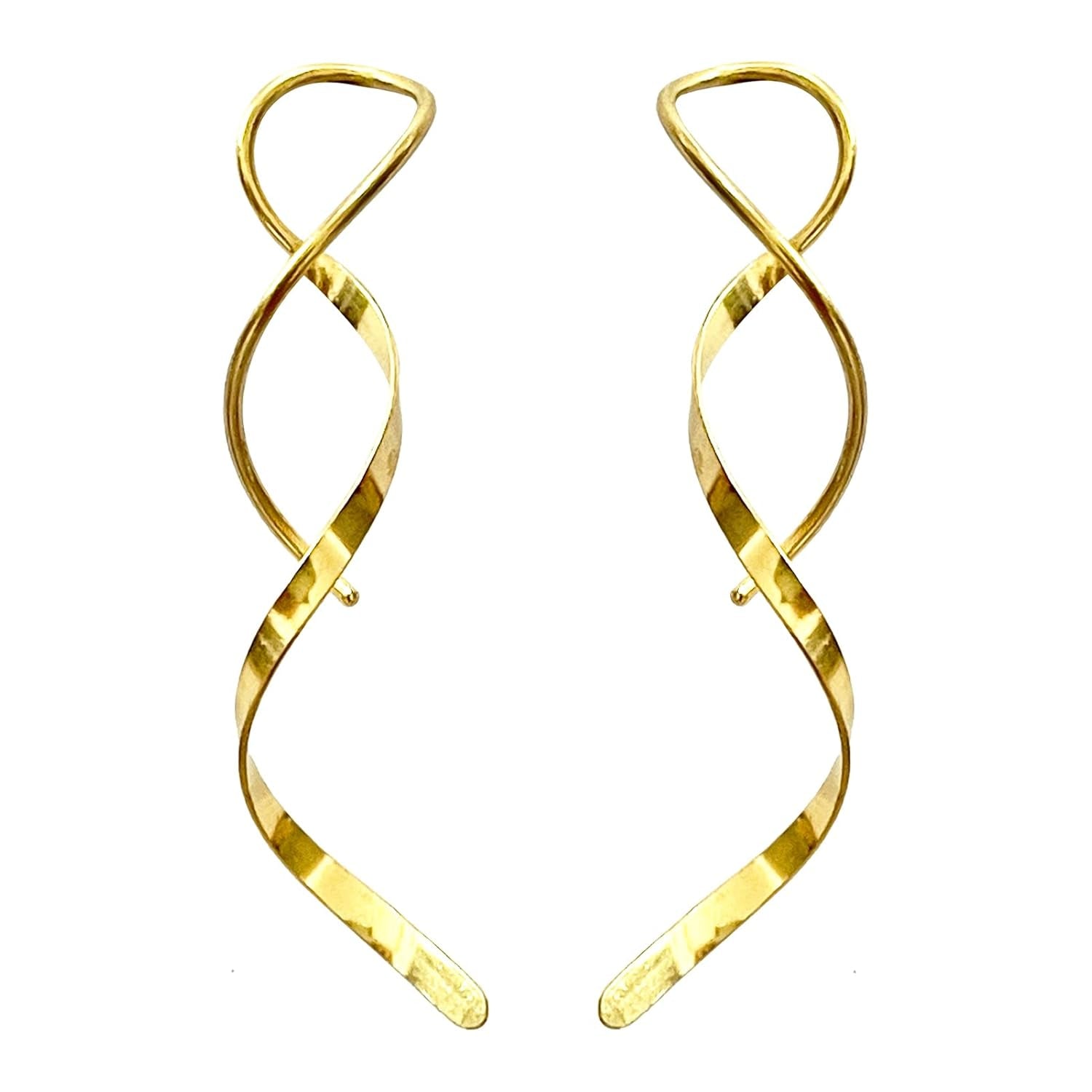 Spiral Threader Earrings for Women Handmade 14K Gold Plated Spiral Earrings Twis
