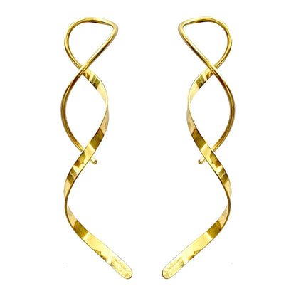 Spiral Threader Earrings for Women Handmade 14K Gold Plated Spiral Earrings Twis