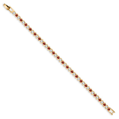 18K Yellow Gold Plated Simulated Red Ruby and Sparkling White Cubic Zirconia Tennis Bracelet for Women - the Perfect Gift for Her on Weddings and Special Occasions - 4.50 Cttw, 7 Inch Length