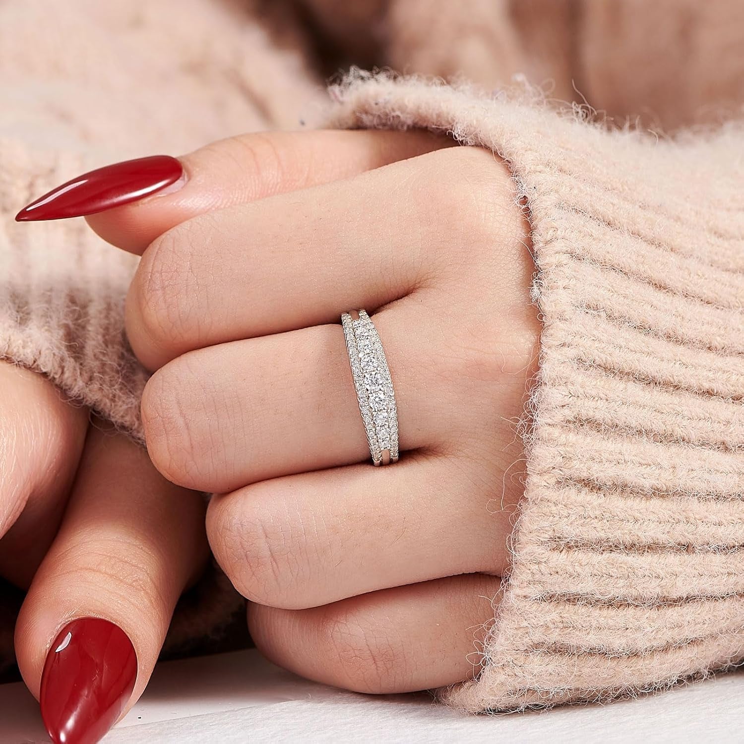 Anniversary Ring for Women Wedding Bands for Her 925 Sterling Silver Rings Eternity Promise Cubic Zirconia