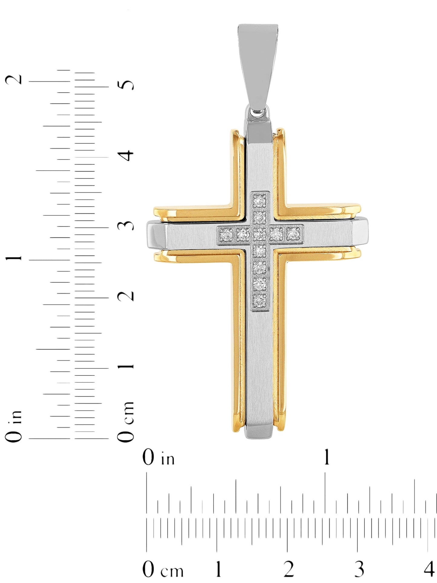 Mens 1/4 Ctw Lab-Grown Diamond Two-Tone Stainless Steel Cross Pendant Necklace
