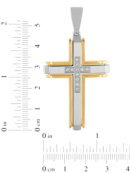 Mens 1/4 Ctw Lab-Grown Diamond Two-Tone Stainless Steel Cross Pendant Necklace