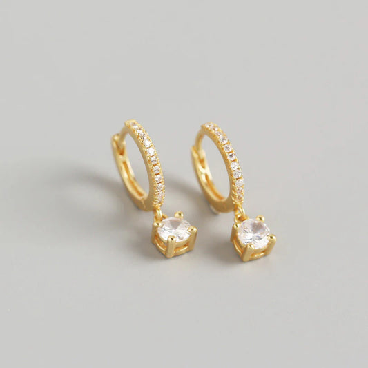 Gold Plated Drop Huggie Hoop Earrings