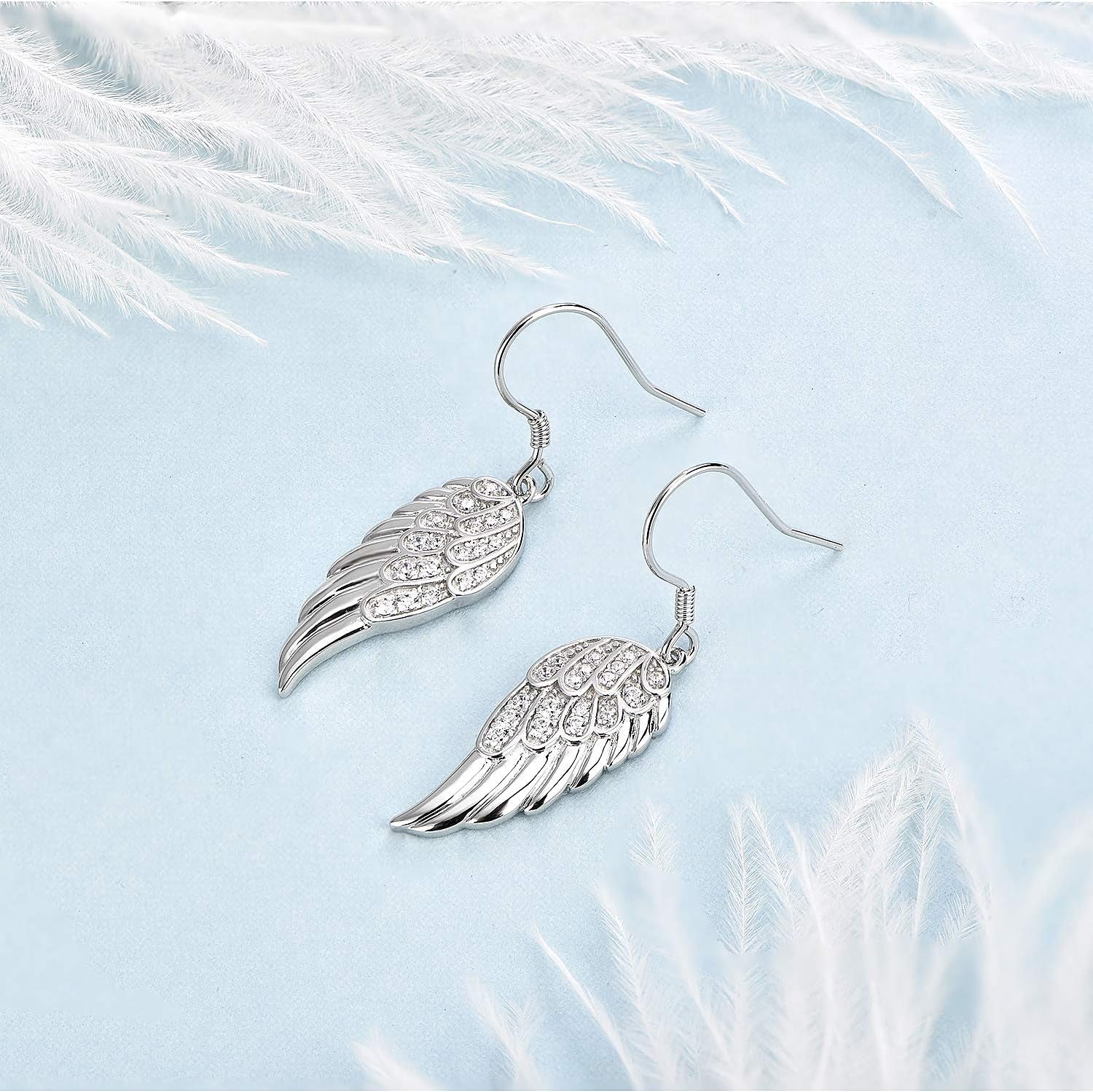 Angel Wings Dangle Earrings for Women 925 Sterling Silver Cubic Zirconia Threader Earrings