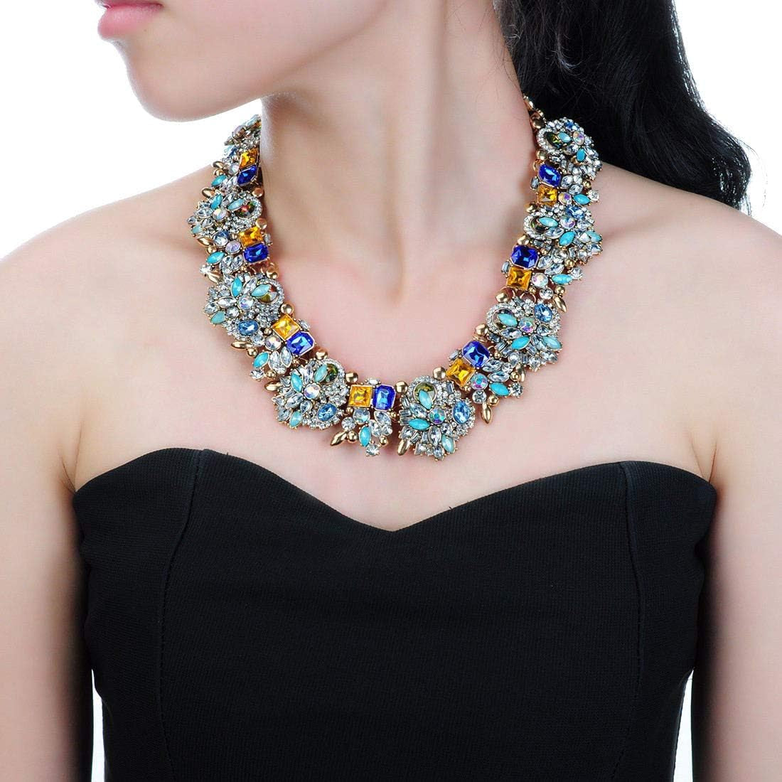 Vintage Crystal Rhinestone Statement Choker Bib Statement Necklace Earring Fashion Costume Jewelry Set for Women