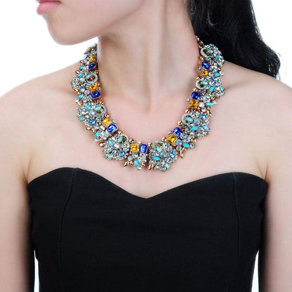 Vintage Crystal Rhinestone Statement Choker Bib Statement Necklace Earring Fashion Costume Jewelry Set for Women