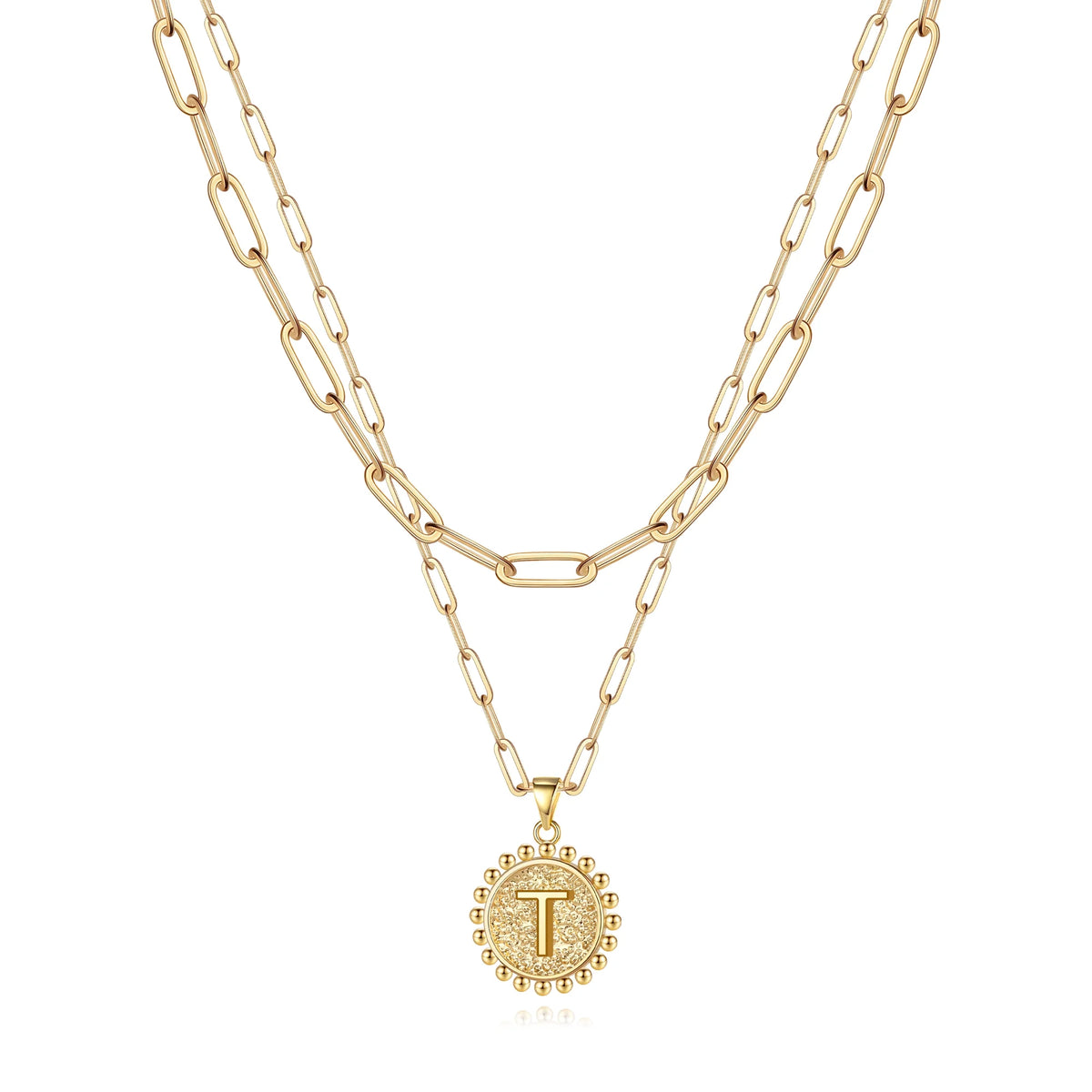 Gold Initial Necklaces for Women Layering Paperclip Link Coin Necklaces Gift for Women