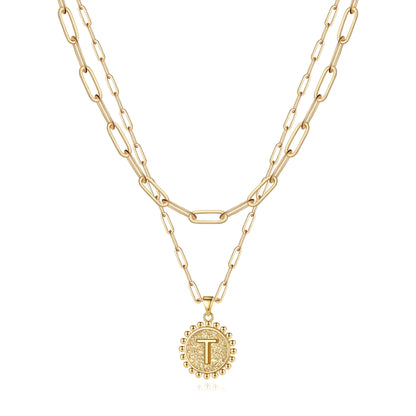 Gold Initial Necklaces for Women Layering Paperclip Link Coin Necklaces Gift for Women