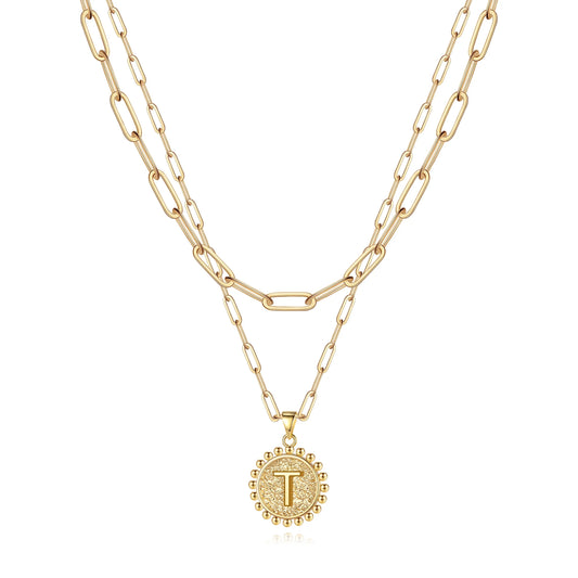 Gold Initial Necklaces for Women Layering Paperclip Link Coin Necklaces Gift for Women