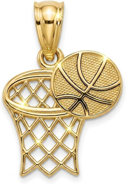 10K Solid Yellow Gold Basketball Hoop Charm Pendant