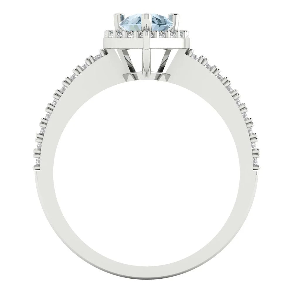 Solitaire with Accents Engagement Ring for Women - 0.755Ct Simulated Blue Diamond in 14K White Gold Promise Ring
