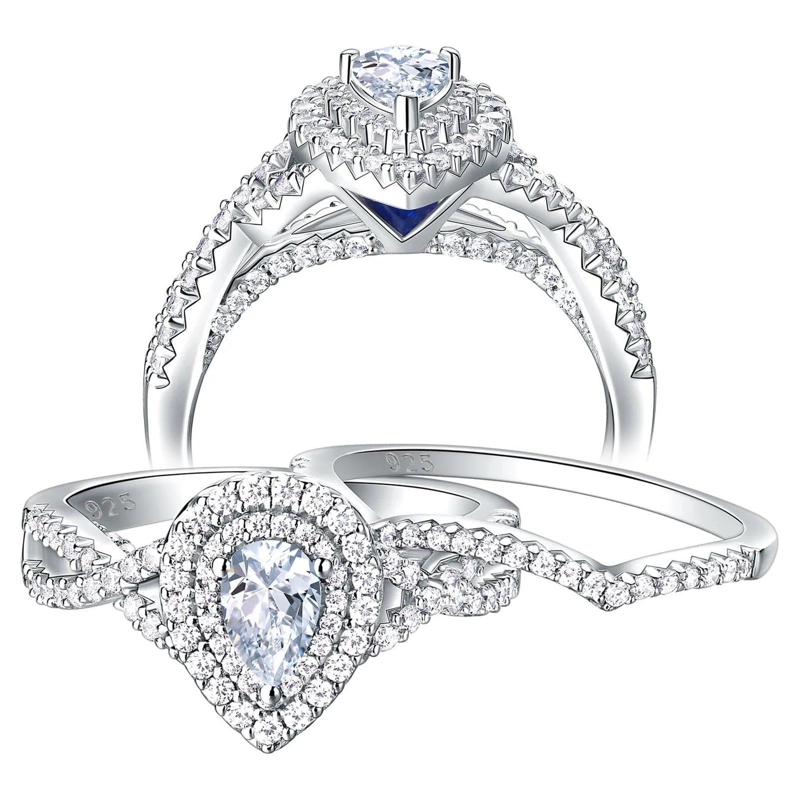 Wedding Rings Set Rings for Women Bridal Engagement Ring 925 Sterling Silver AAAAA Cz 1.7Ct Pear Size 5.5