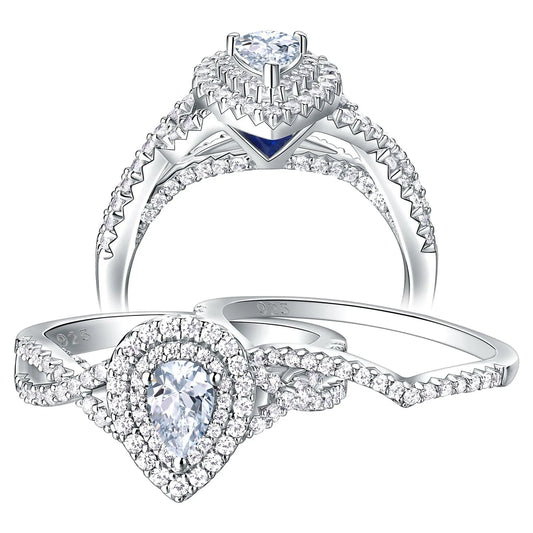 Wedding Rings Set Rings for Women Bridal Engagement Ring 925 Sterling Silver AAAAA Cz 1.7Ct Pear Size 5.5
