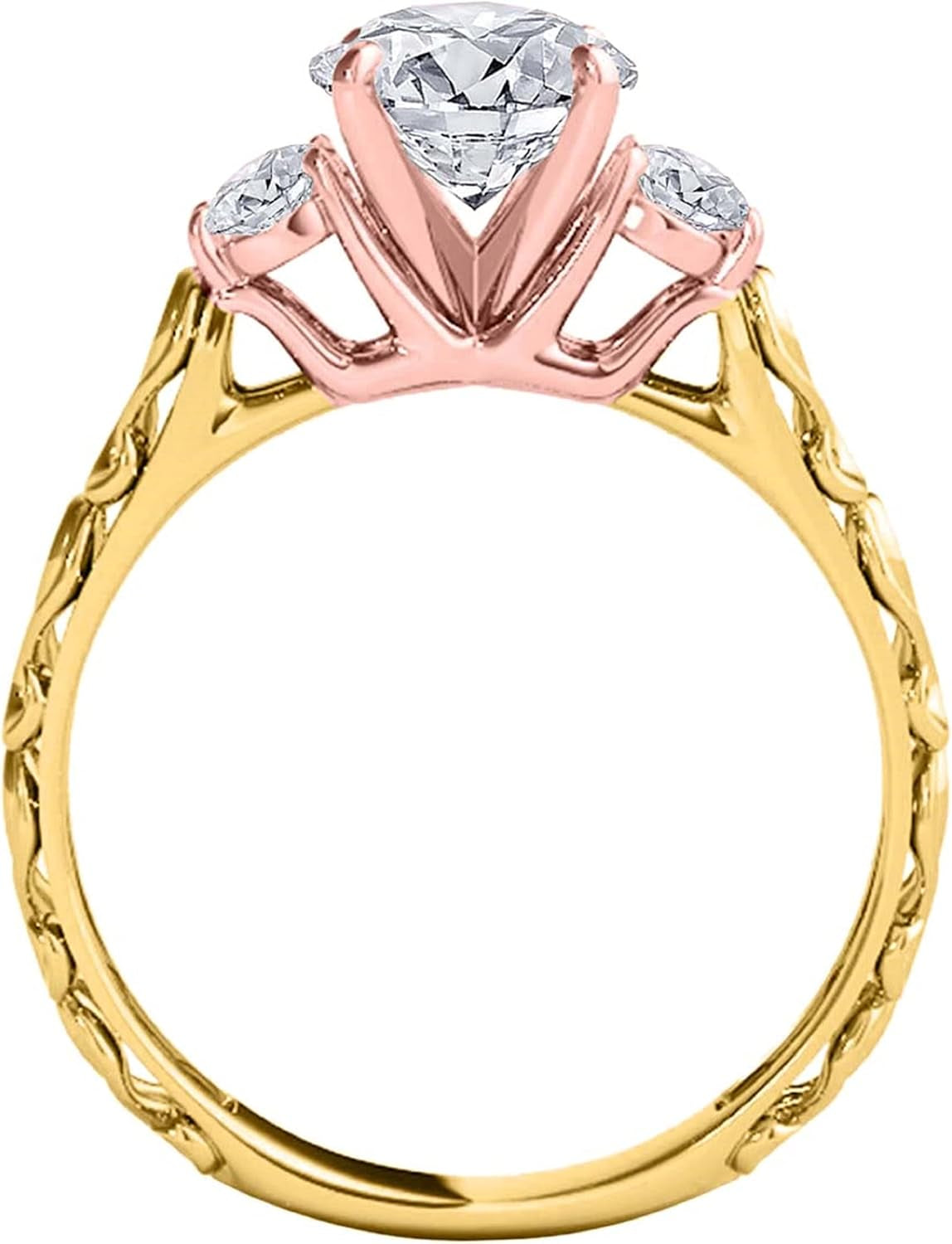 0.50 Ct 3 Stone Lab Grown Diamond Engagement Rings for Women, 14K Rose | Yellow | White Gold Promise Ring, round Brilliant Cut, H-I Color, SI1 Clarity