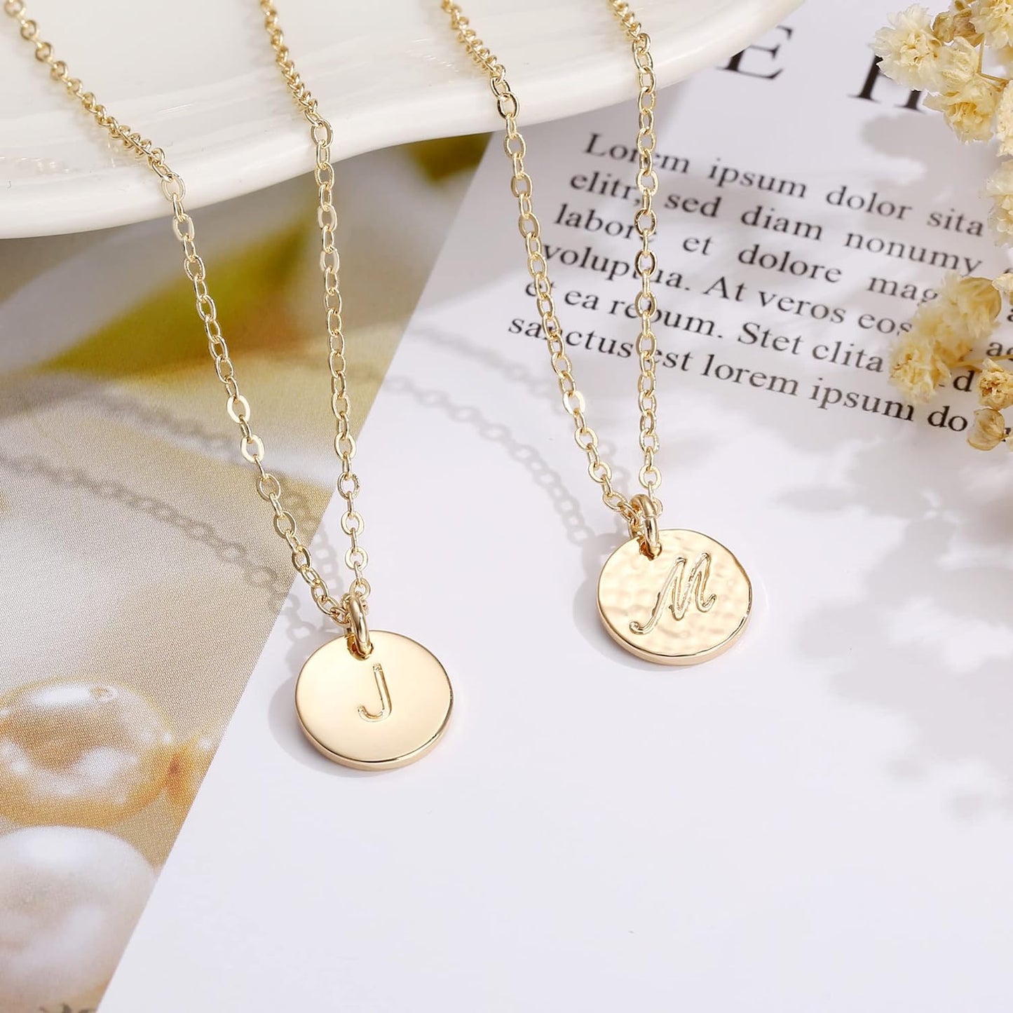 Disc Initial Necklace Gifts for Girls - 14K Gold Filled/Rose Gold/S925 Sterling Silver Disc Initial Necklaces Personalized Birthday Gift Tiny Initial Necklace Jewelry for Girls Women