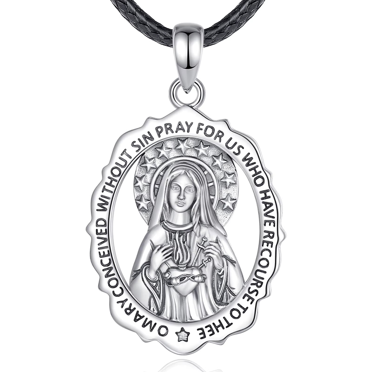 925 Sterling Silver Virgin Mary Cross Amulet Pendant