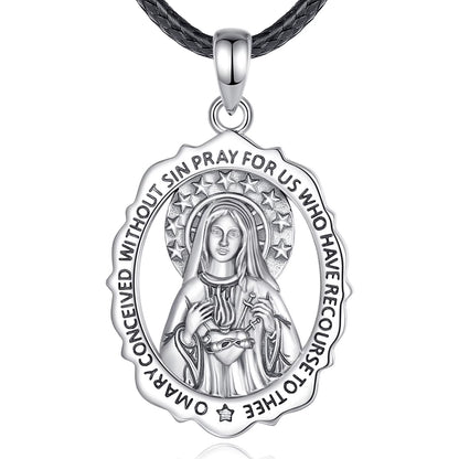 925 Sterling Silver Virgin Mary Cross Amulet Pendant