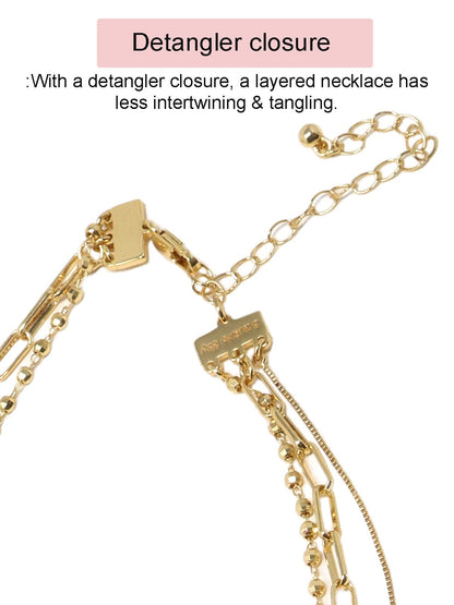 Gold Layered Necklace Set, Triple Layer Charm Necklace with Detangler Clasp, Pave Crystal 3 Strand Necklace, Gift for Her