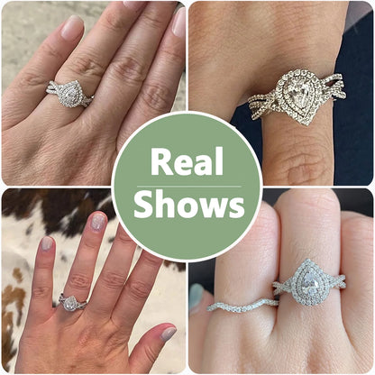 Wedding Rings Set Rings for Women Bridal Engagement Ring 925 Sterling Silver AAAAA Cz 1.7Ct Pear Size 5.5