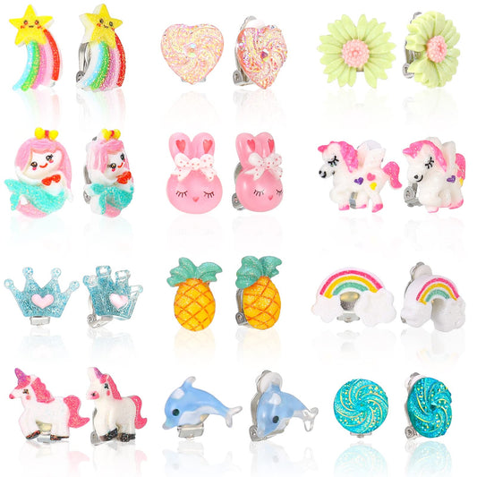 12 Pairs Clip on Earrings for Girls Kids Toddlers Dress up Jewelry