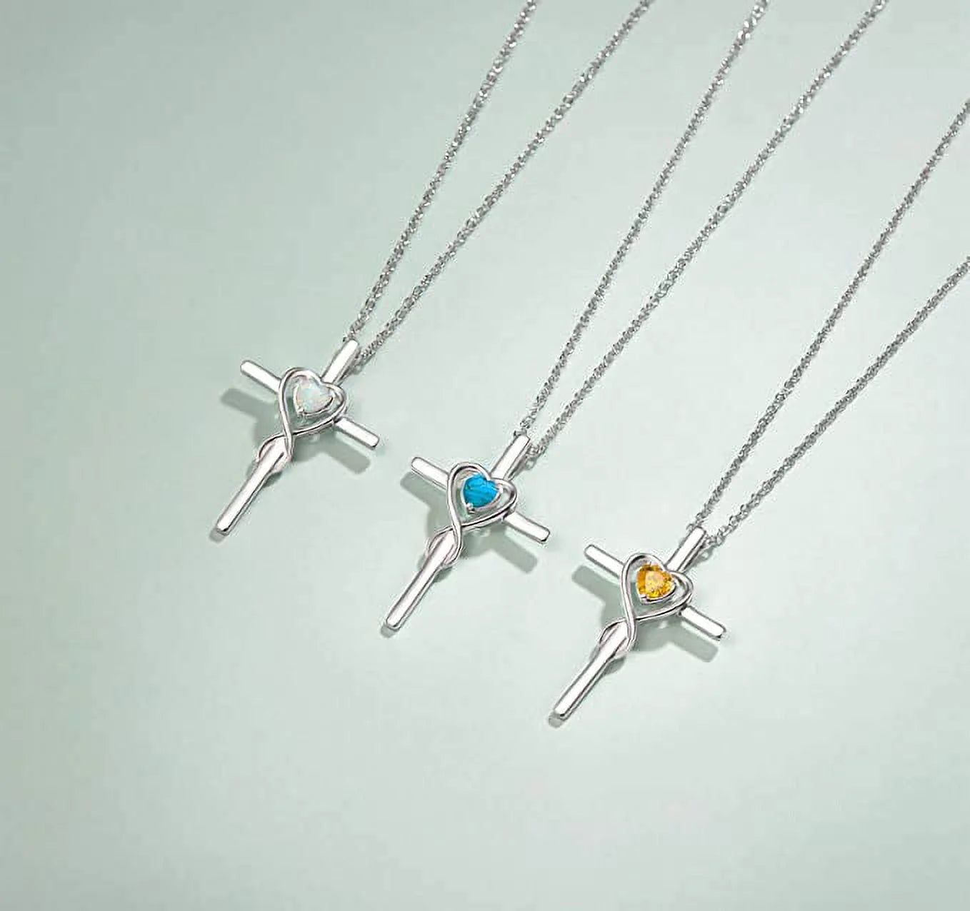 Cross Necklace for Women Sterling Silver Birthstone Created Opal Necklace Infinity Heart Cross Crucifix Pendant October Birthstone Jewelry Valentines Day Gifts Birthday Gifts for Women
