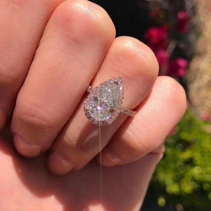 Trendy Silver Plated Stainless Steel Rings for Women Water Drop Zircon Wedding Ring Jewelry Accessories