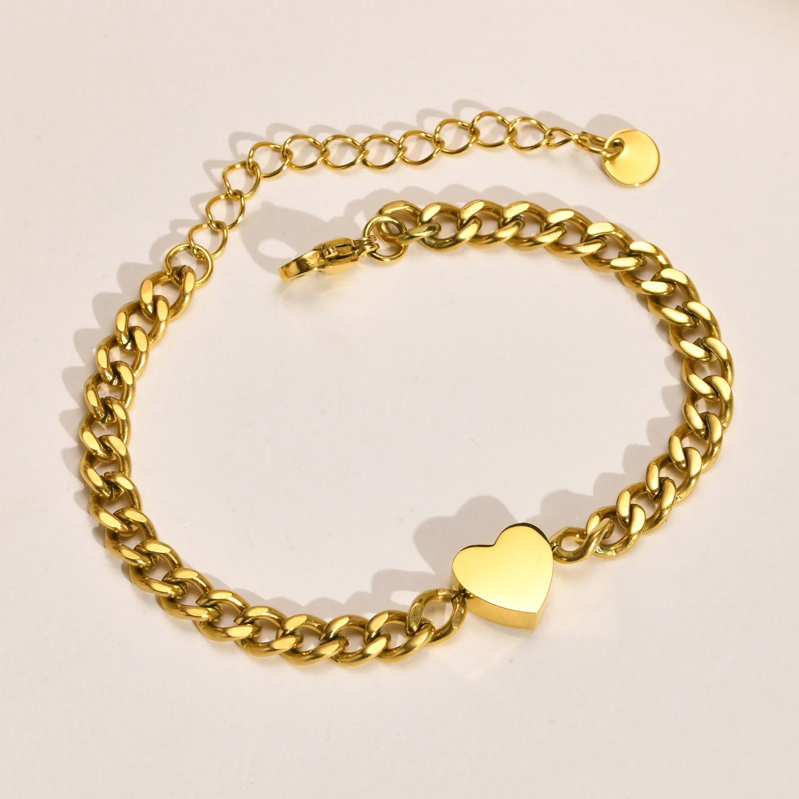 Love Heart Couple Bracelets for Men Women, Adjustable Stainless Steel Cuban Chain Bracelets Set,Valentines Day Gift for Him