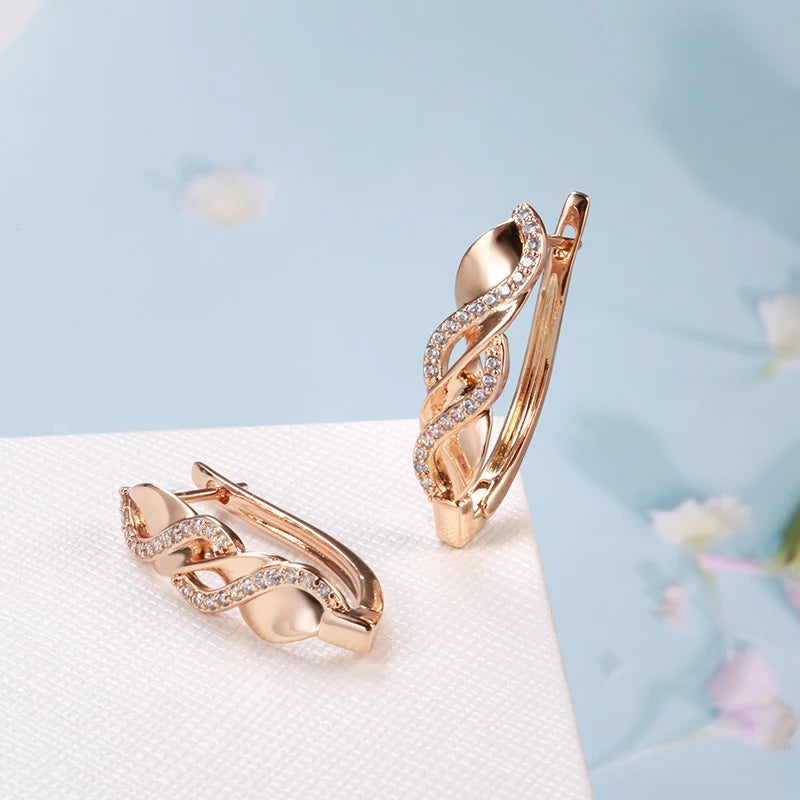 2021 Trendy 585 Rose Gold Earrings Bride Wedding Ethnic Jewelry Luxury Natural Zircon Earrings for Women Fine Jewelry
