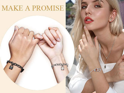 Lock Bracelets for Women Stainless Steel Interlocking Curb Chain Friendship Bracelets for Her Couple Valentine'S Christmas Day Gift (7 Inch )