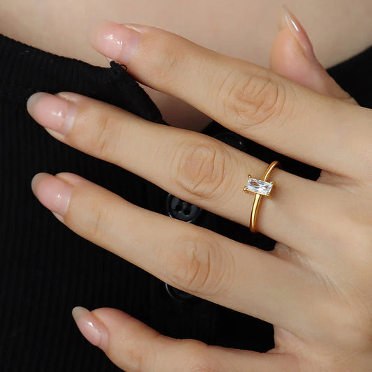 Square Cut Cubic Zirconia Wedding Ring - 18K Gold Plated