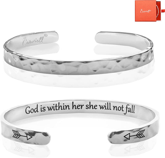 Engraved Cuff Bracelets for Women – Inspirational, Friendship, Love, Mom, Daughter, Sister, Christian, Graduation, Memorial & Wedding Gifts – 80+ Phrases – Stainless Steel, Gift-Ready