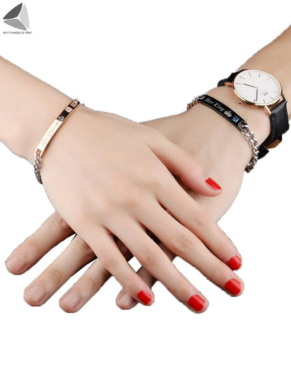 Stainless Steel Couple Bracelets His Queen Her King Bracelets for Couples Jewelry Matching Set Christmas Anniversary Valentine'S Day Gift (1 Pcs, Black)