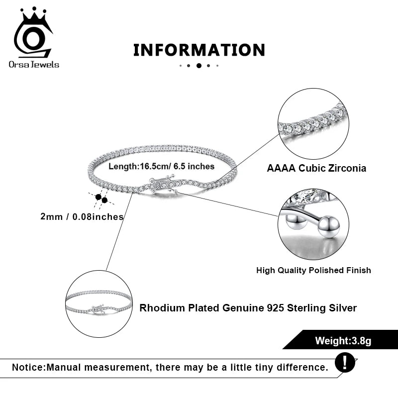 4Mm round Cut Tennis Bracelet in 925 Sterling Silver White Gold Woman Men Bracelets Bangle Jewelry Hand Chain SB94