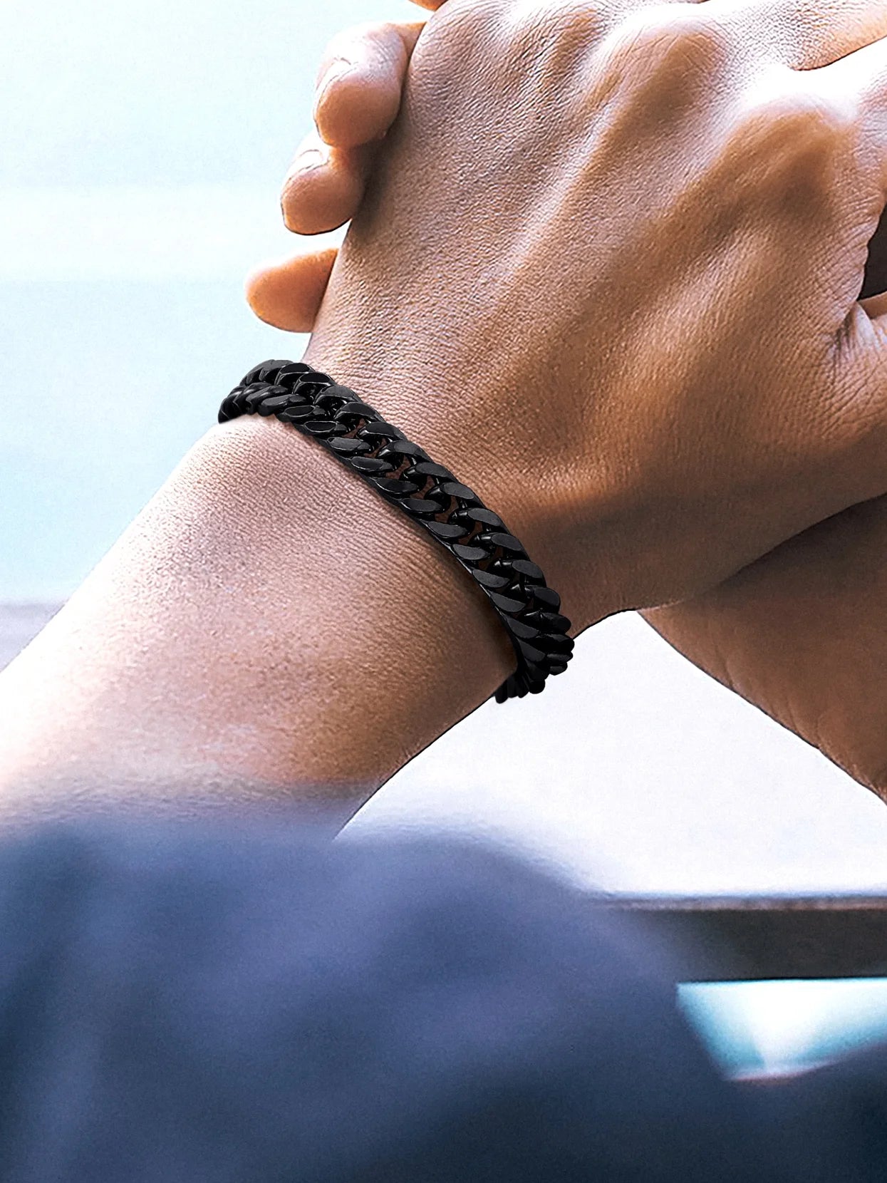 Black Cuban Chain Bracelets Stainless Steel 8Mm Franco Chain Bracelet for Mens Son Husband Father'S Day Hand Bracelet Jewelry Birthday Teen Graduation Gifts 7.5 Inch