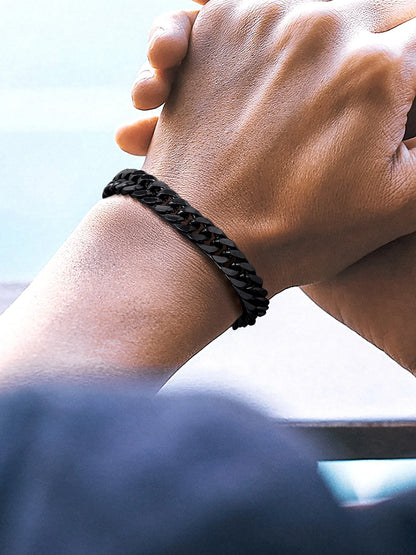 Black Cuban Chain Bracelets Stainless Steel 8Mm Franco Chain Bracelet for Mens Son Husband Father'S Day Hand Bracelet Jewelry Birthday Teen Graduation Gifts 7.5 Inch