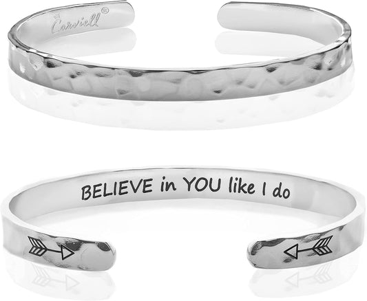 Engraved Cuff Bracelets for Women – Inspirational, Friendship, Love, Mom, Daughter, Sister, Christian, Graduation, Memorial & Wedding Gifts – 80+ Phrases – Stainless Steel, Gift-Ready