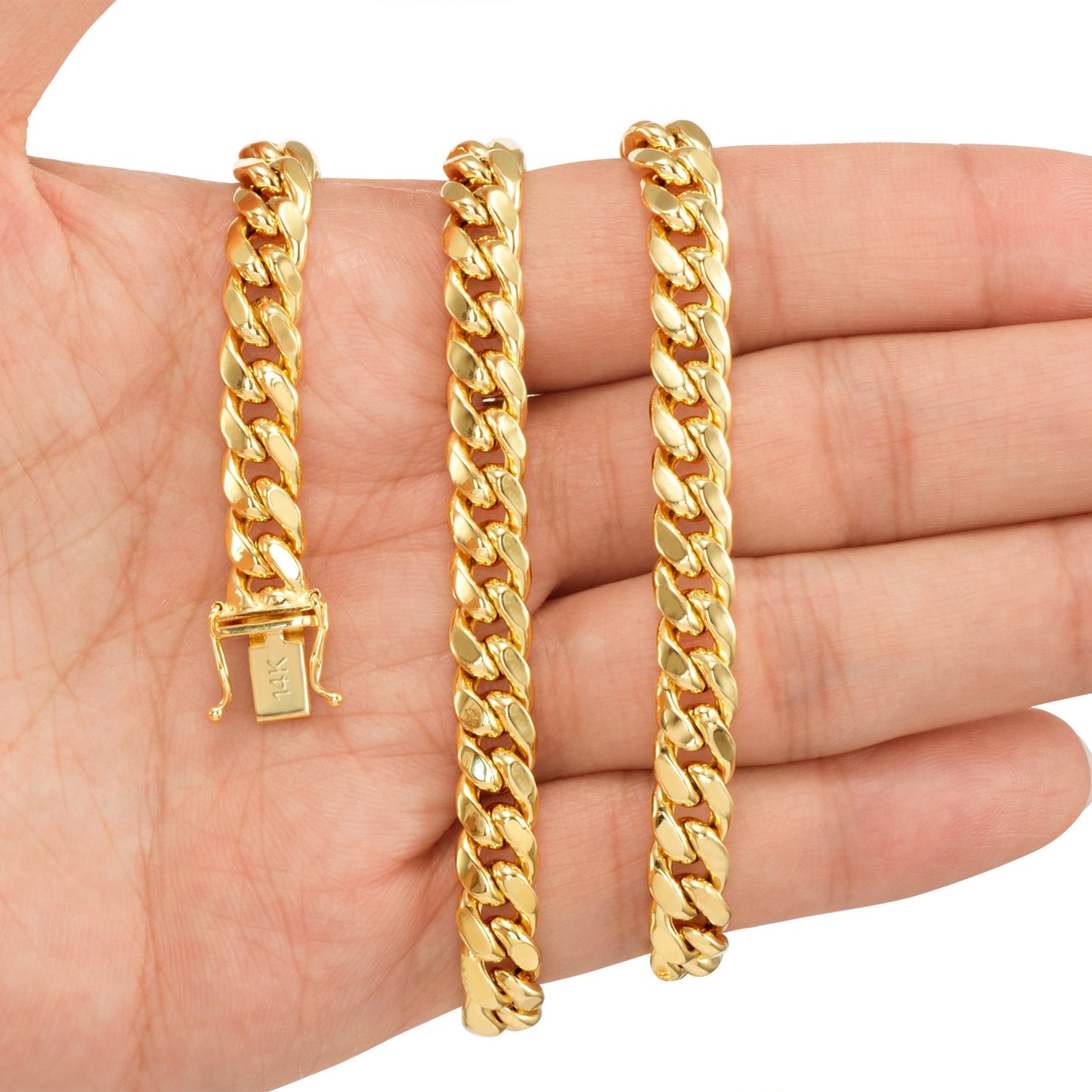 14K Real Yellow Gold Miami Cuban Link 7.5Mm Chain Bracelet (7"-9") Italian Jewelry for Men