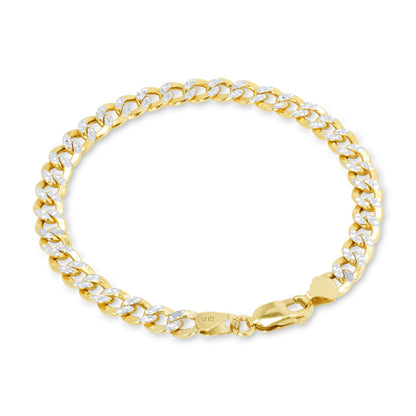 14K Real Yellow Gold Cuban Curb Link 6.5Mm Diamond Cut Pave Chain Bracelet (7"-9") Two Tone Italian Jewelry for Men