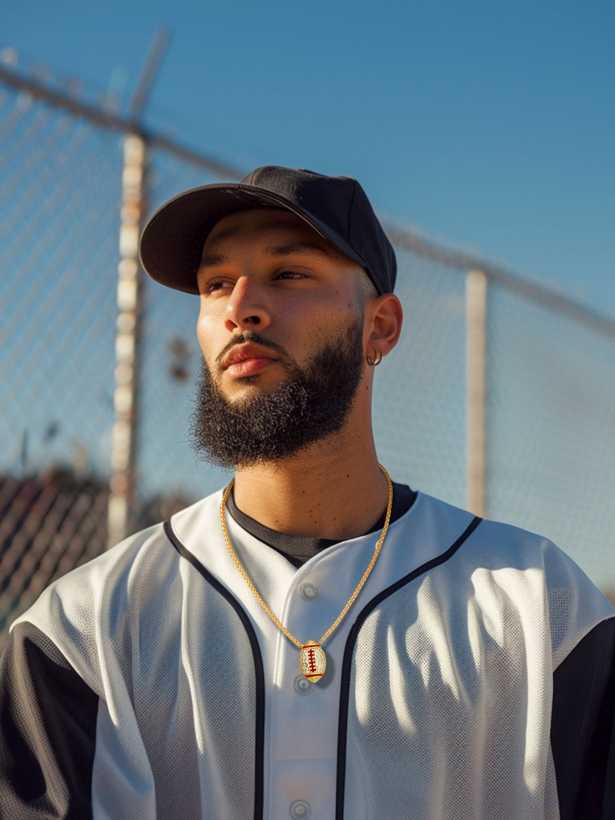 18K Gold-Plated Iced-Out American Football Pendant Necklace