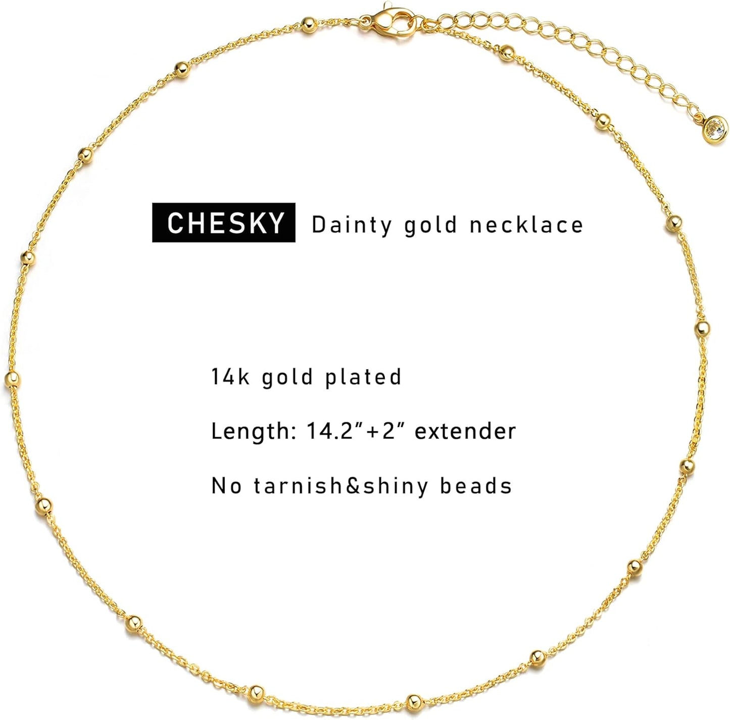 Dainty Gold Necklace for Women, Trendy 14K Gold Plated/Sterling Silver Satellite Choker Necklace Thin Beaded Layered Choker Necklaces Discs Paperclip Chain Necklaces Womens Simple Jewelry Gift