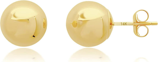 14K Gold Stud Earrings for Women | Yellow Solid Gold Flat & Full Ball Earrings with Gold Butterfly Backs | 4MM-8MM Hypoallergenic Real 14K Button Ball Studs for Women & Men by