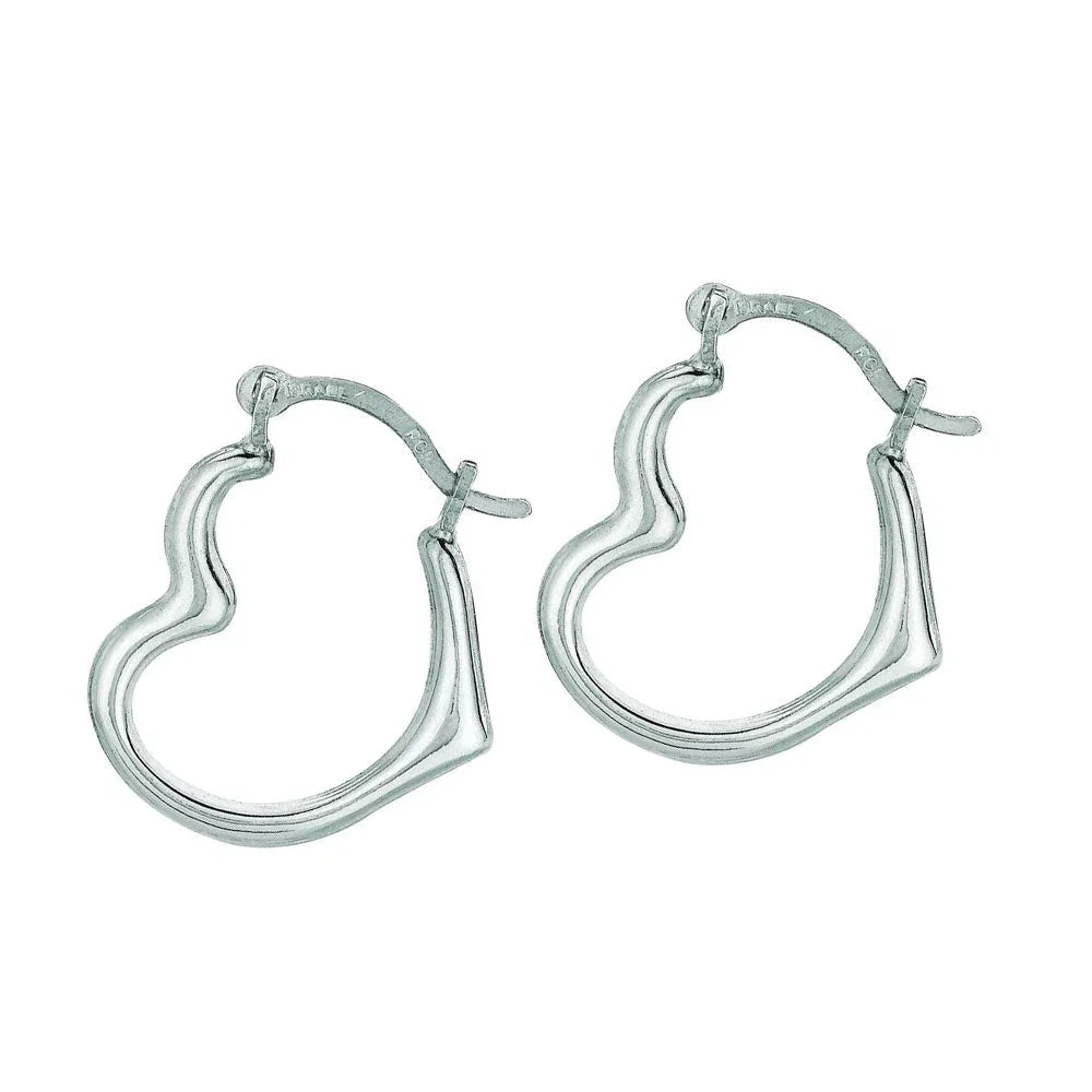 14K Real White Gold Heart Hoop Tubular Earrings