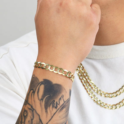 14K Real Yellow Gold Solid Cuban Curb Link 8Mm Chain Bracelet (7"-9") Italian Jewelry for Men